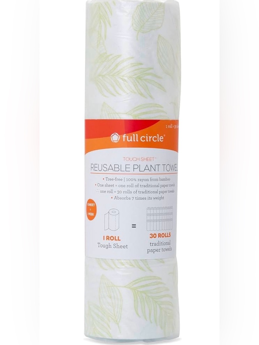 Reusable Plant Towel Roll - White with Green Leaf Print (3 rolls)